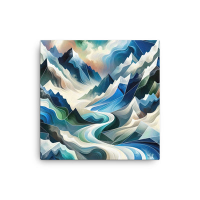 Abstrakte Kunst der Alpen, die geometrische Formen verbindet, um Berggipfel, Täler und Flüsse im Schnee darzustellen. . - Leinwand berge xxx yyy zzz 40.6 x 40.6 cm
