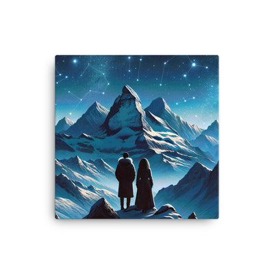 Alpenwinternacht: Digitale Kunst mit Wanderern in Bergen und Sternenhimmel - Leinwand wandern xxx yyy zzz 40.6 x 40.6 cm