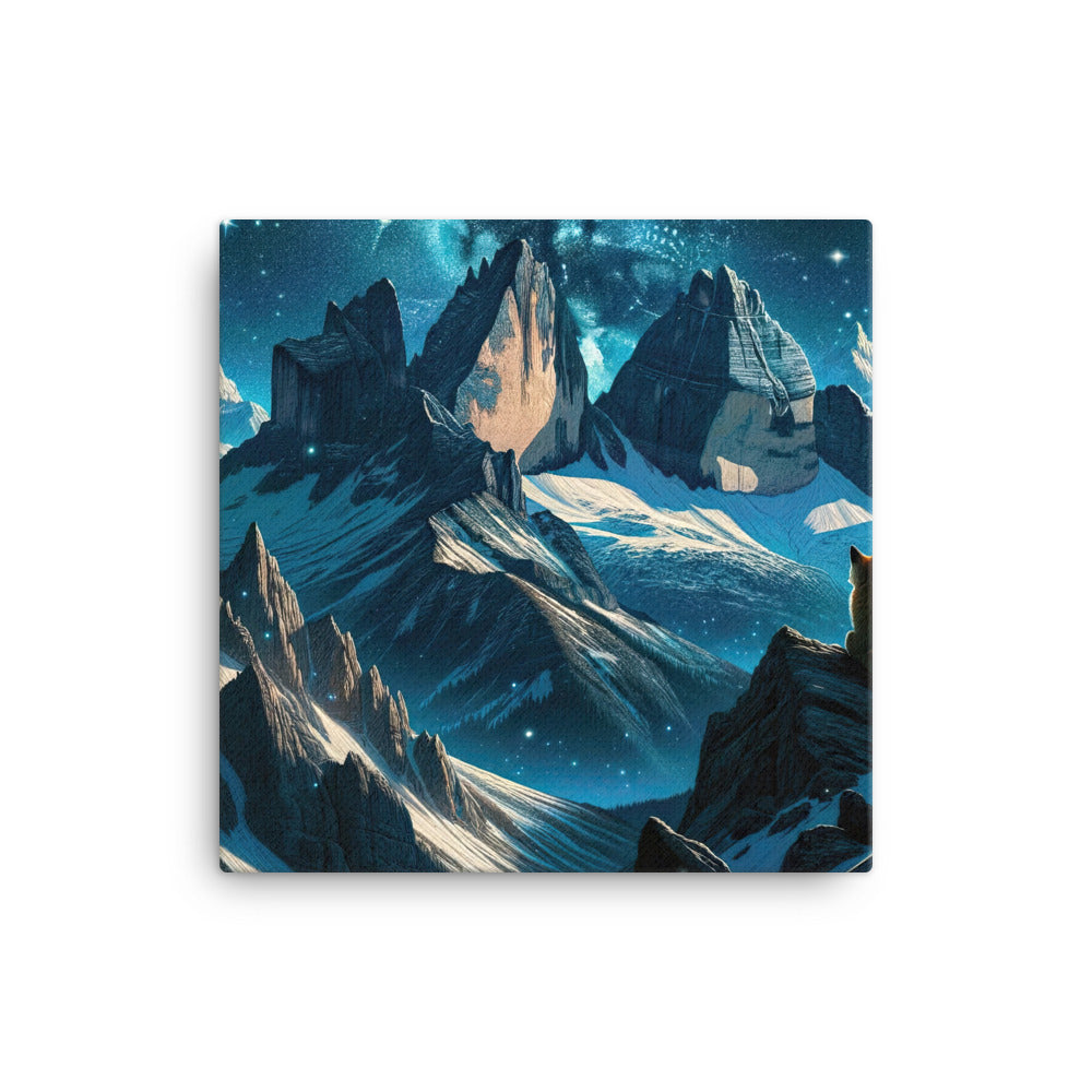 Fuchs in Alpennacht: Digitale Kunst der eisigen Berge im Mondlicht - Leinwand camping xxx yyy zzz 40.6 x 40.6 cm