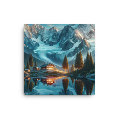 Stille Alpenmajestätik: Digitale Kunst mit Schnee und Bergsee-Spiegelung - Leinwand berge xxx yyy zzz 40.6 x 40.6 cm