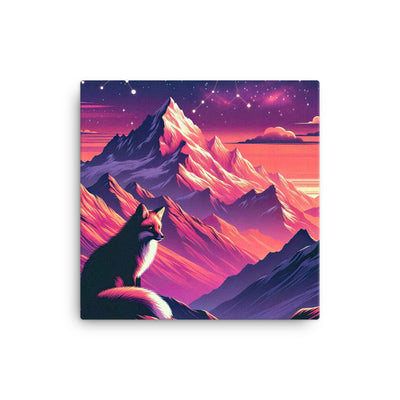 Fuchs im dramatischen Sonnenuntergang: Digitale Bergillustration in Abendfarben - Leinwand camping xxx yyy zzz 40.6 x 40.6 cm