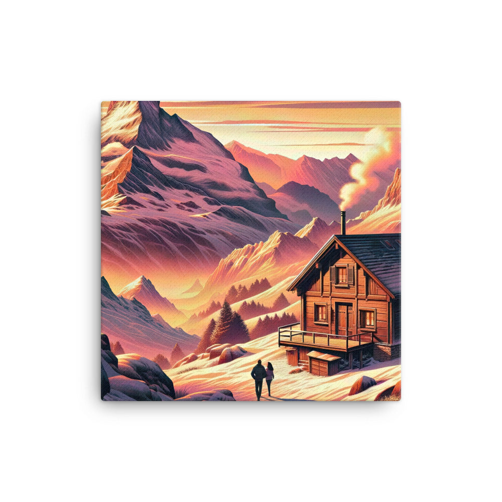 Berghütte im goldenen Sonnenuntergang: Digitale Alpenillustration - Leinwand berge xxx yyy zzz 40.6 x 40.6 cm