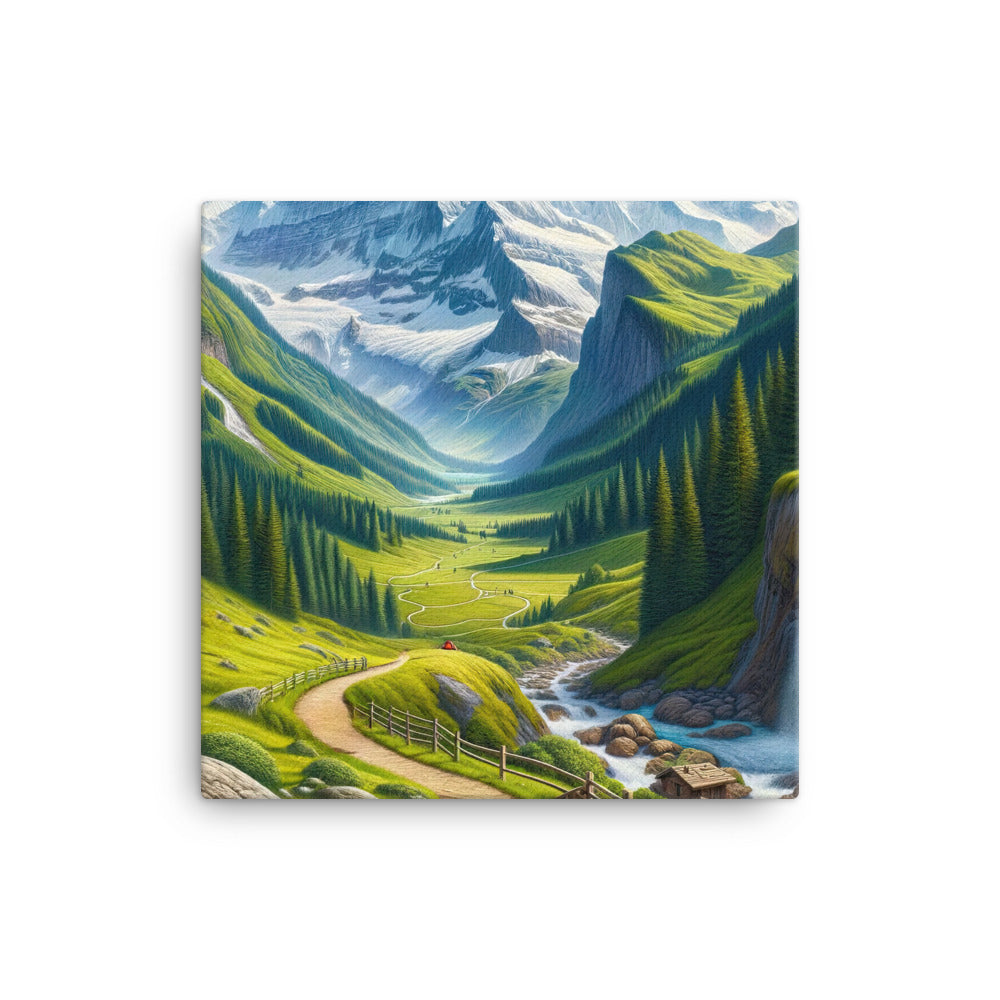 Wanderer in den Bergen und Wald: Digitale Malerei mit grünen kurvenreichen Pfaden - Leinwand wandern xxx yyy zzz 40.6 x 40.6 cm