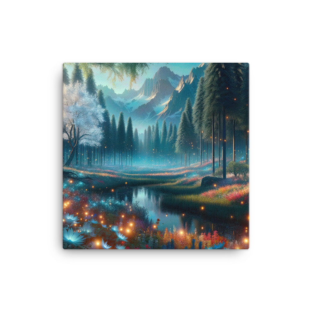 Ätherischer Alpenwald: Digitale Darstellung mit leuchtenden Bäumen und Blumen - Leinwand camping xxx yyy zzz 40.6 x 40.6 cm