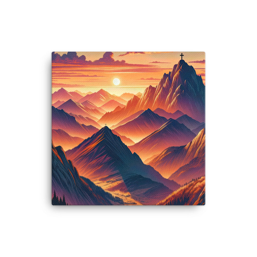 Dramatischer Alpen-Sonnenuntergang, Gipfelkreuz in Orange-Rosa - Leinwand berge xxx yyy zzz 40.6 x 40.6 cm