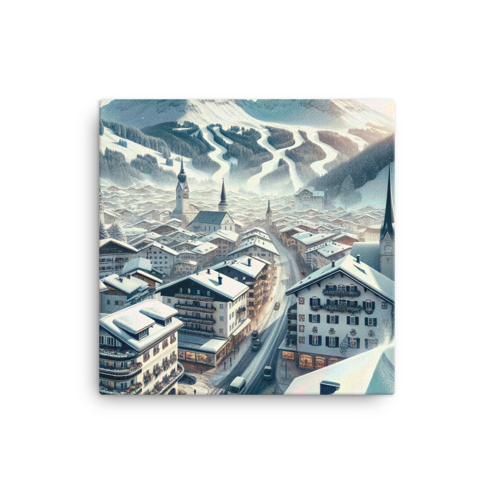 Winter in Kitzbühel: Digitale Malerei von schneebedeckten Dächern - Leinwand berge xxx yyy zzz 40.6 x 40.6 cm
