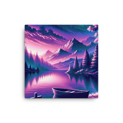 Magische Alpen-Dämmerung, rosa-lila Himmel und Bergsee mit Boot - Leinwand berge xxx yyy zzz 40.6 x 40.6 cm