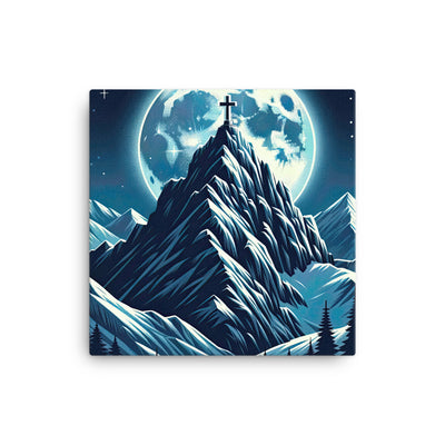 Mondnacht und Gipfelkreuz in den Alpen, glitzernde Schneegipfel - Leinwand berge xxx yyy zzz 40.6 x 40.6 cm