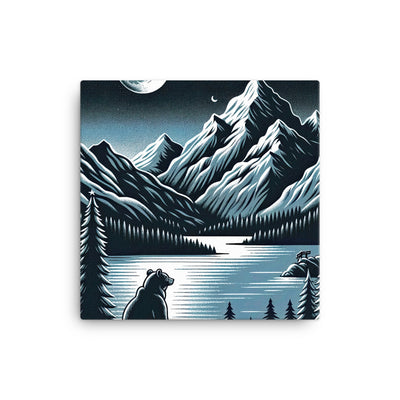 Bär in Alpen-Mondnacht, silberne Berge, schimmernde Seen - Leinwand camping xxx yyy zzz 40.6 x 40.6 cm