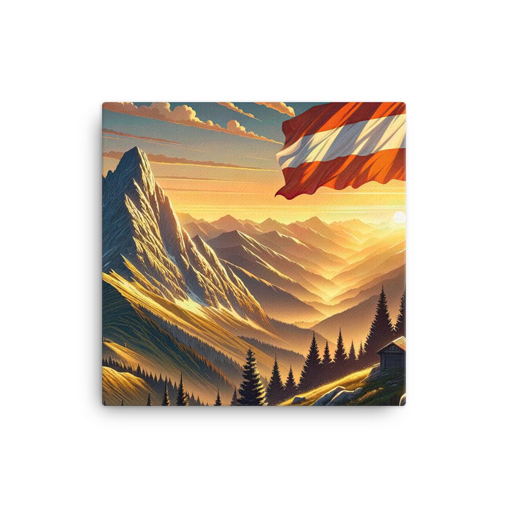 Ruhiger Alpenabend mit österreichischer Flagge und goldenem Sonnenuntergang - Leinwand berge xxx yyy zzz 40.6 x 40.6 cm