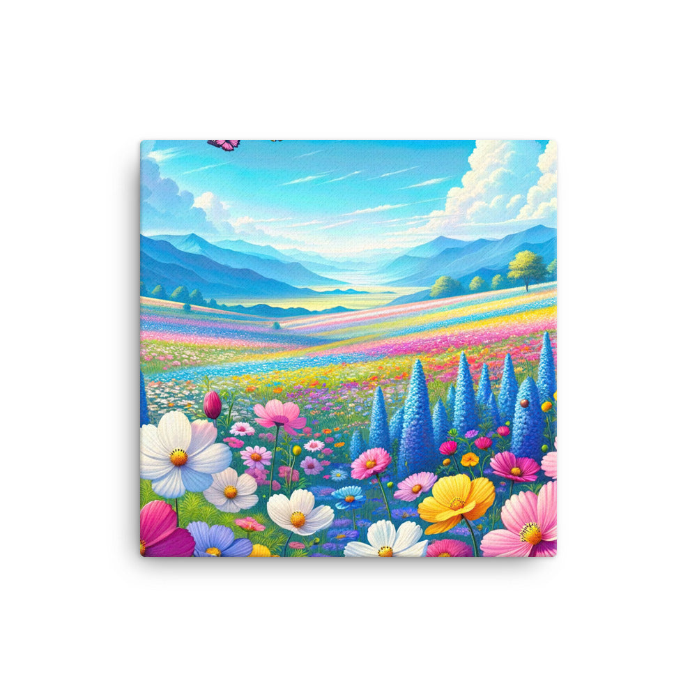 Weitläufiges Blumenfeld unter himmelblauem Himmel, leuchtende Flora - Leinwand camping xxx yyy zzz 40.6 x 40.6 cm