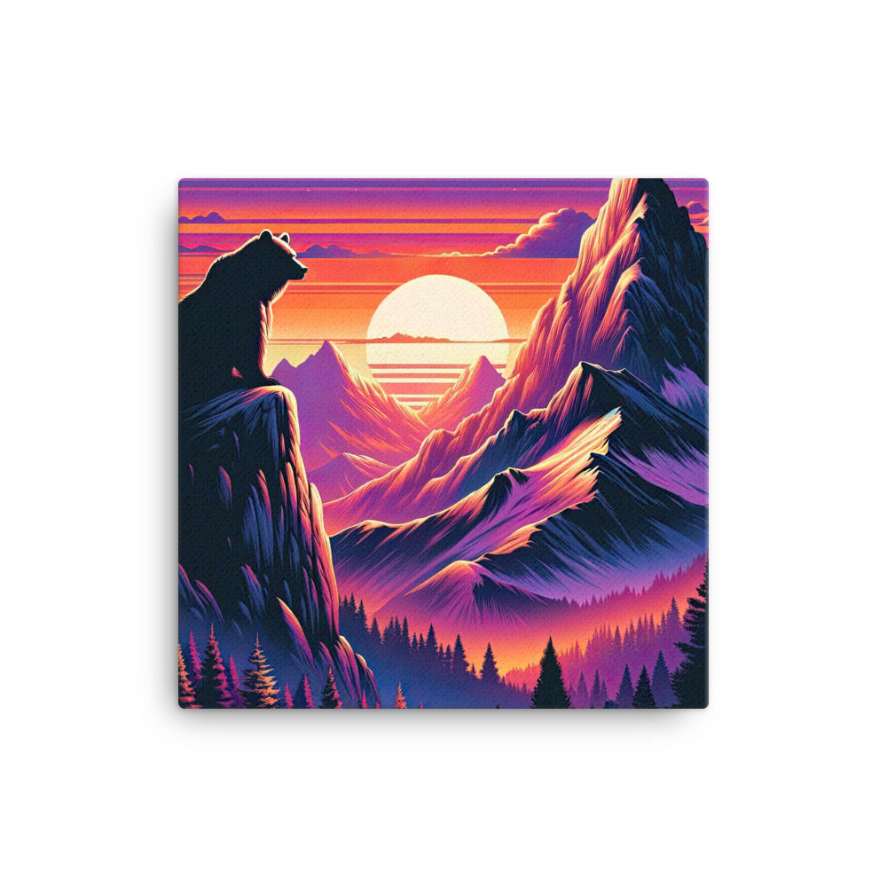 Alpen-Sonnenuntergang mit Bär auf Hügel, warmes Himmelsfarbenspiel - Leinwand camping xxx yyy zzz 40.6 x 40.6 cm