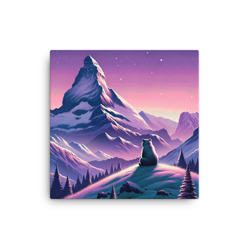 Bezaubernder Alpenabend mit Bär, lavendel-rosafarbener Himmel (AN) - Leinwand xxx yyy zzz 40.6 x 40.6 cm
