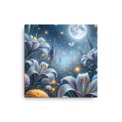Ätherische Mondnacht auf blühender Wiese, silbriger Blumenglanz - Leinwand camping xxx yyy zzz 40.6 x 40.6 cm
