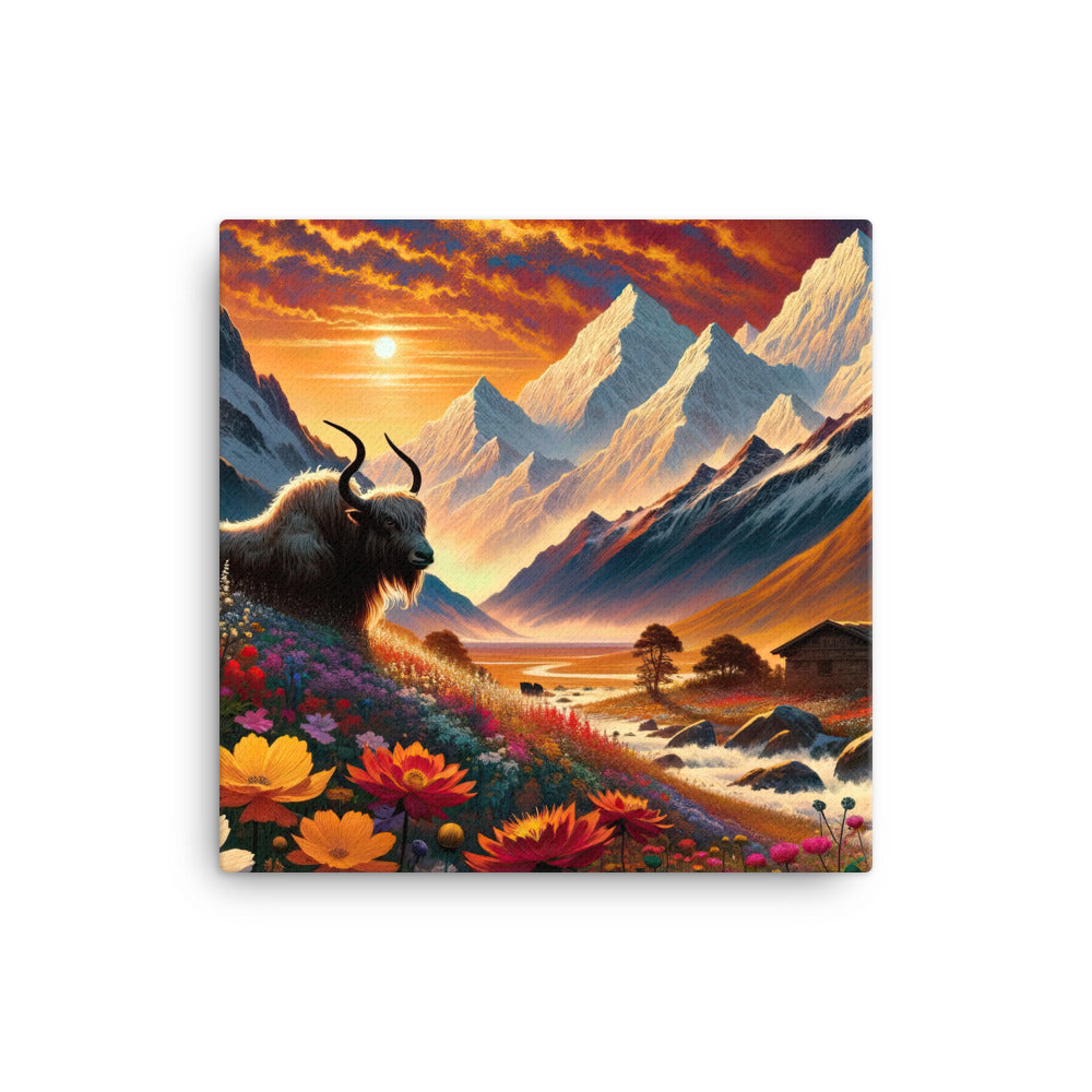 Magischer Alpenabend mit Hochlandkuh und goldener Sonnenkulisse - Leinwand berge xxx yyy zzz 40.6 x 40.6 cm
