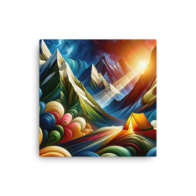 Abstrakte Bergwelt in lebendigen Farben mit Zelt - Leinwand camping xxx yyy zzz 40.6 x 40.6 cm