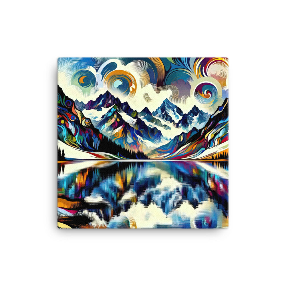 Alpensee im Zentrum eines abstrakt-expressionistischen Alpen-Kunstwerks - Leinwand berge xxx yyy zzz 40.6 x 40.6 cm
