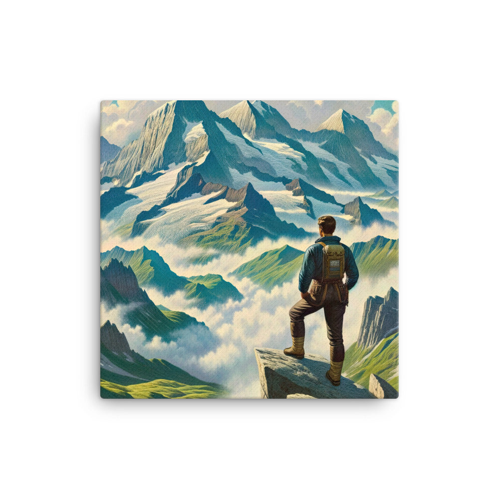 Panoramablick der Alpen mit Wanderer auf einem Hügel und schroffen Gipfeln - Leinwand wandern xxx yyy zzz 40.6 x 40.6 cm