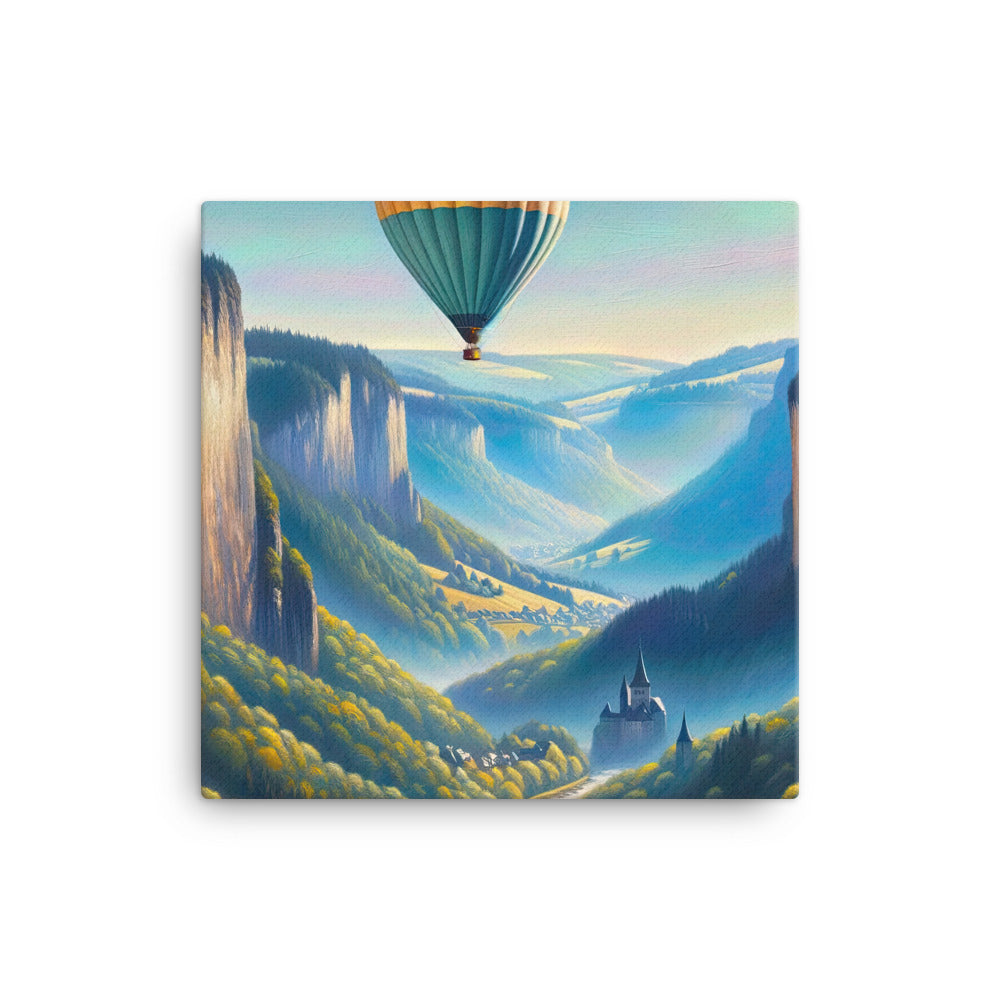 Ölgemälde einer ruhigen Szene in Luxemburg mit Heißluftballon und blauem Himmel - Leinwand berge xxx yyy zzz 40.6 x 40.6 cm