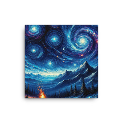 Sternennacht über den Alpen inspiriertes Ölgemälde, mystischer Nachthimmel in Blau - Leinwand camping xxx yyy zzz 40.6 x 40.6 cm
