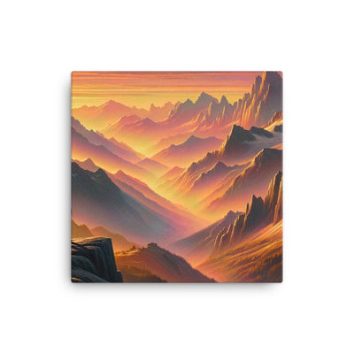 Ölgemälde der Alpen in der goldenen Stunde mit Wanderer, Orange-Rosa Bergpanorama - Leinwand wandern xxx yyy zzz 40.6 x 40.6 cm