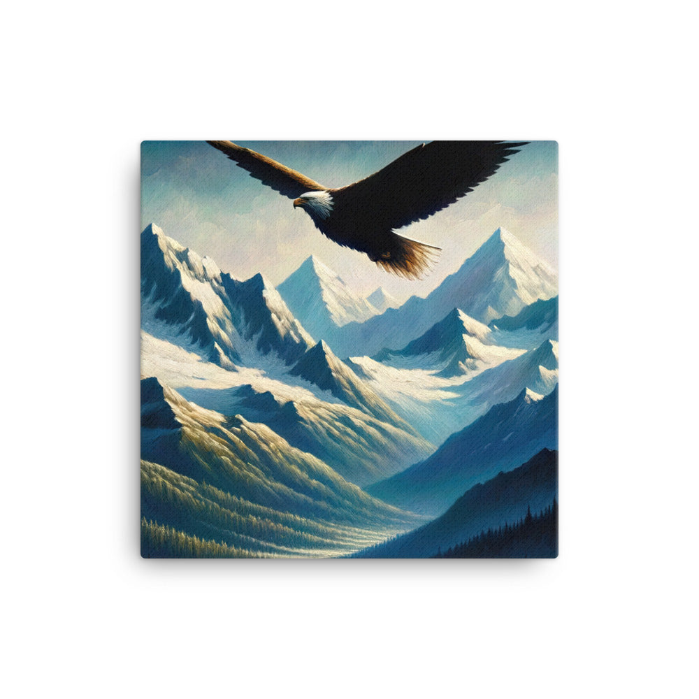Ölgemälde eines Adlers vor schneebedeckten Bergsilhouetten - Leinwand berge xxx yyy zzz 40.6 x 40.6 cm