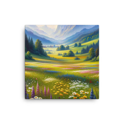 Ölgemälde einer Almwiese, Meer aus Wildblumen in Gelb- und Lilatönen - Leinwand berge xxx yyy zzz 40.6 x 40.6 cm