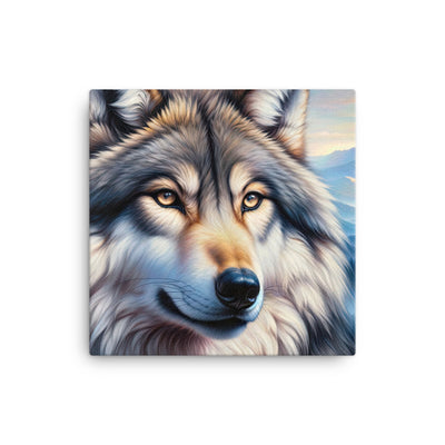 Ölgemäldeporträt eines majestätischen Wolfes mit intensiven Augen in der Berglandschaft (AN) - Leinwand xxx yyy zzz 40.6 x 40.6 cm
