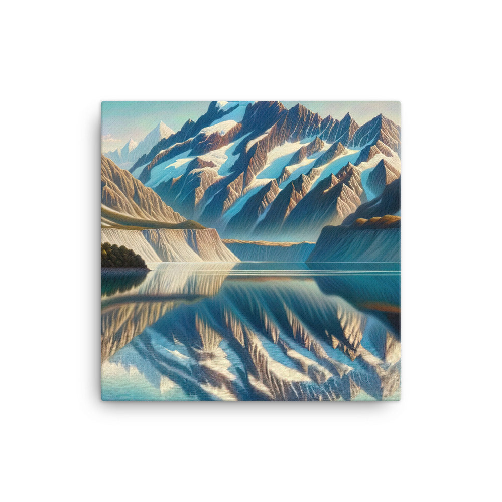 Ölgemälde eines unberührten Sees, der die Bergkette spiegelt - Leinwand berge xxx yyy zzz 40.6 x 40.6 cm