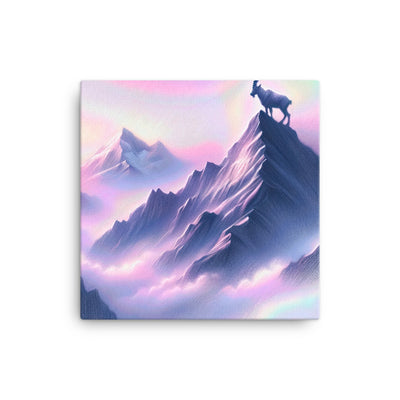 Pastellzeichnung der Alpen im Morgengrauen mit Steinbock in Rosa- und Lavendeltönen - Leinwand berge xxx yyy zzz 40.6 x 40.6 cm