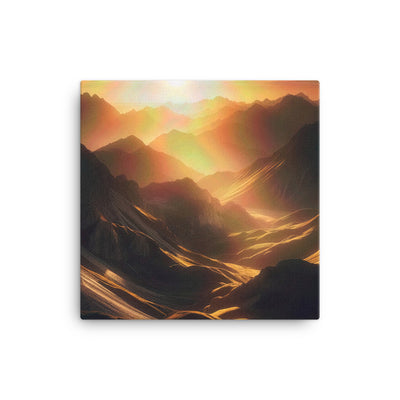 Foto der goldenen Stunde in den Bergen mit warmem Schein über zerklüftetem Gelände - Leinwand berge xxx yyy zzz 40.6 x 40.6 cm