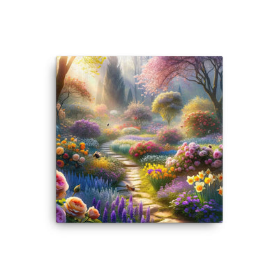 Foto einer Gartenszene im Frühling mit Weg durch blühende Rosen und Veilchen - Leinwand camping xxx yyy zzz 40.6 x 40.6 cm
