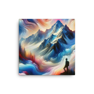 Foto eines abstrakt-expressionistischen Alpengemäldes mit Wanderersilhouette - Leinwand wandern xxx yyy zzz 40.6 x 40.6 cm