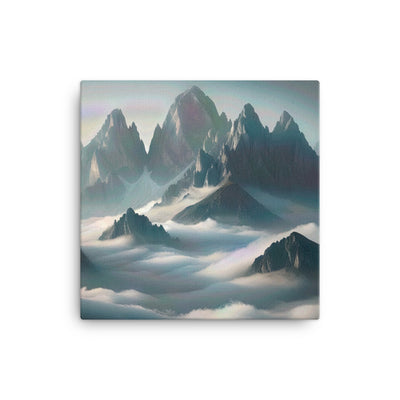 Foto eines nebligen Alpenmorgens, scharfe Gipfel ragen aus dem Nebel - Leinwand berge xxx yyy zzz 40.6 x 40.6 cm