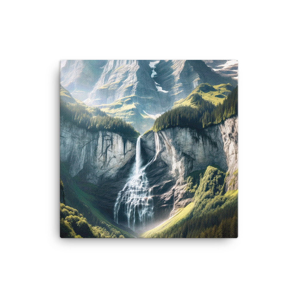 Foto der sommerlichen Alpen mit üppigen Gipfeln und Wasserfall - Leinwand berge xxx yyy zzz 40.6 x 40.6 cm