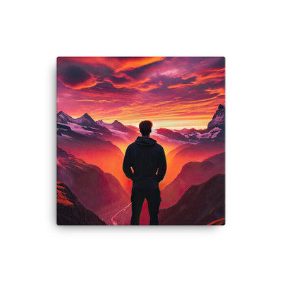 Foto der Schweizer Alpen im Sonnenuntergang, Himmel in surreal glänzenden Farbtönen - Leinwand wandern xxx yyy zzz 40.6 x 40.6 cm