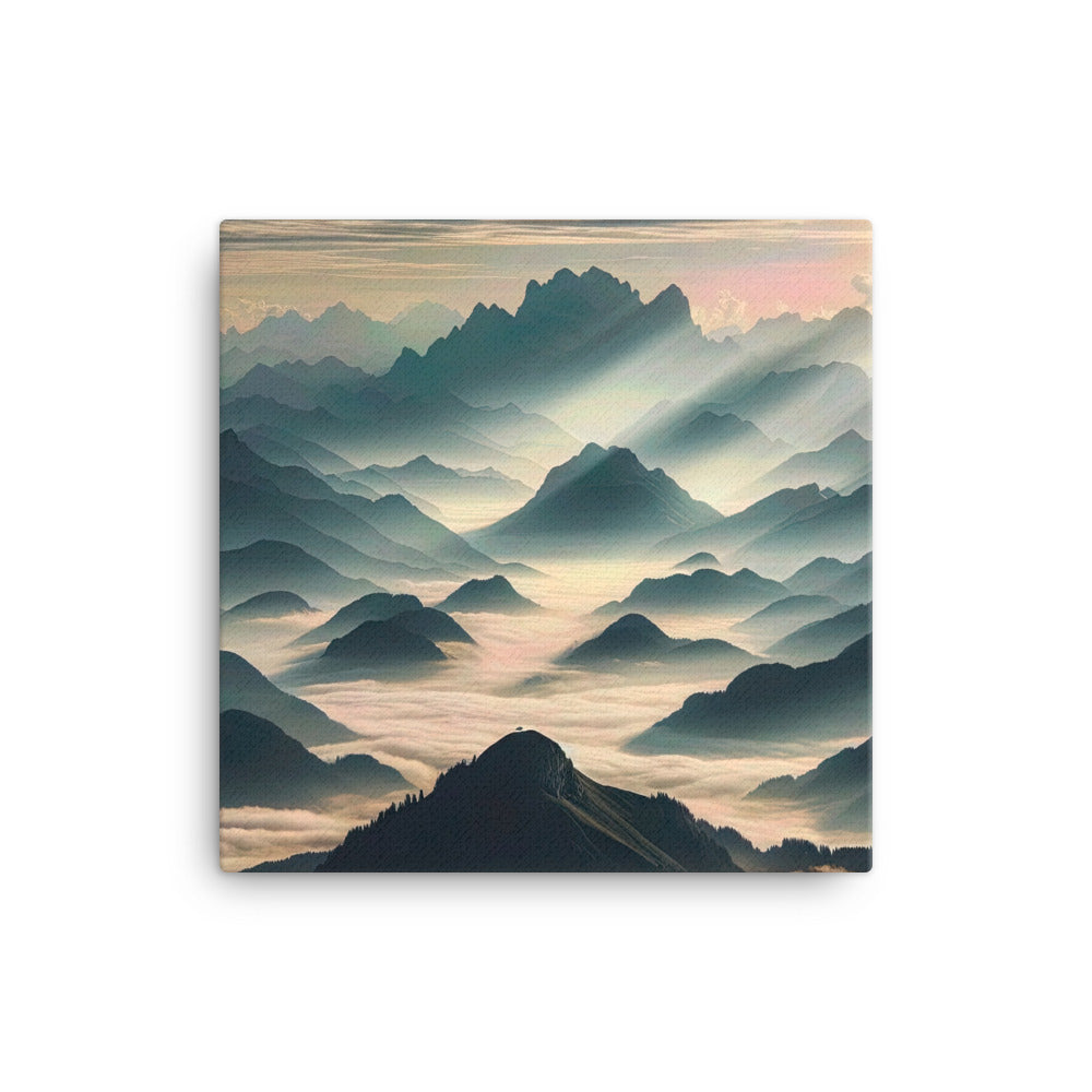 Foto der Alpen im Morgennebel, majestätische Gipfel ragen aus dem Nebel - Leinwand berge xxx yyy zzz 40.6 x 40.6 cm