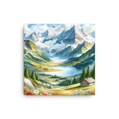 Quadratisches Aquarell der Alpen, Berge mit schneebedeckten Spitzen - Leinwand berge xxx yyy zzz 40.6 x 40.6 cm