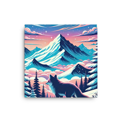 Vektorgrafik eines alpinen Winterwunderlandes mit schneebedeckten Kiefern und einem Fuchs - Leinwand camping xxx yyy zzz 40.6 x 40.6 cm
