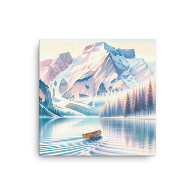 Aquarell eines klaren Alpenmorgens, Boot auf Bergsee in Pastelltönen - Leinwand berge xxx yyy zzz 40.6 x 40.6 cm