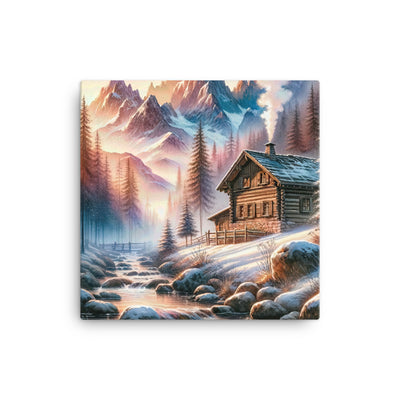 Aquarell einer Alpenszene im Morgengrauen, Haus in den Bergen - Leinwand berge xxx yyy zzz 40.6 x 40.6 cm