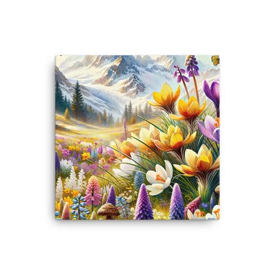 Aquarell einer ruhigen Almwiese, farbenfrohe Bergblumen in den Alpen - Leinwand berge xxx yyy zzz 40.6 x 40.6 cm