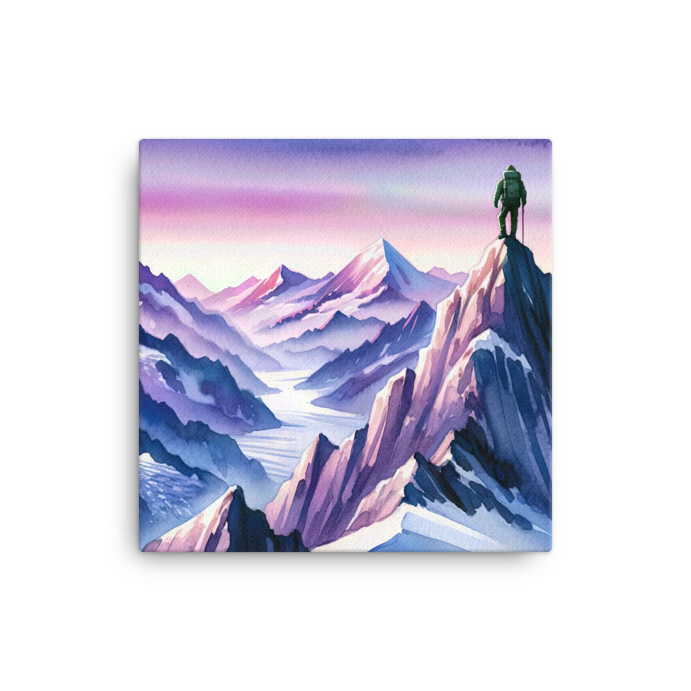 Aquarell eines Bergsteigers auf einem Alpengipfel in der Abenddämmerung - Leinwand wandern xxx yyy zzz 40.6 x 40.6 cm