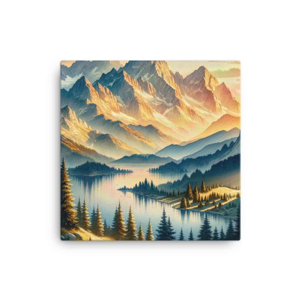 Aquarell der Alpenpracht bei Sonnenuntergang, Berge im goldenen Licht - Leinwand berge xxx yyy zzz 40.6 x 40.6 cm