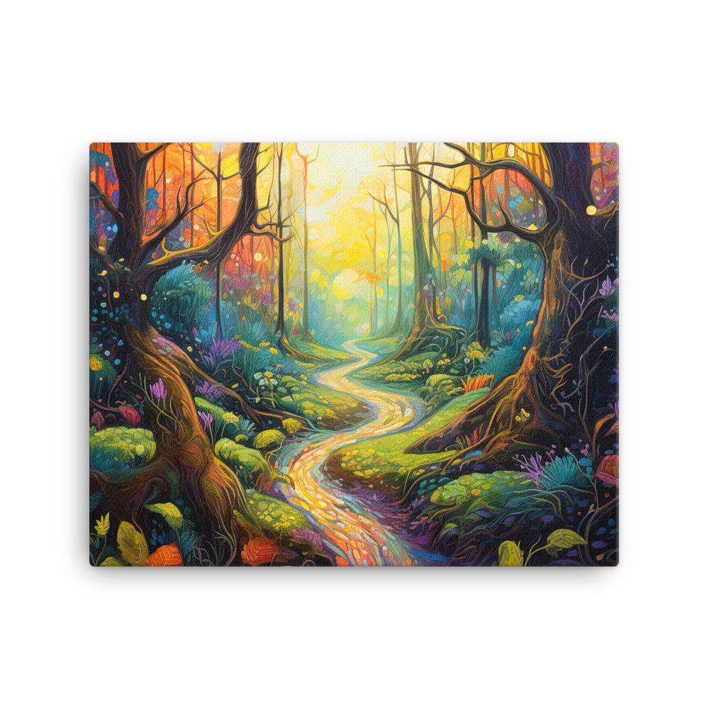 Wald und Wanderweg - Bunte, farbenfrohe Malerei - Leinwand camping xxx 40.6 x 50.8 cm