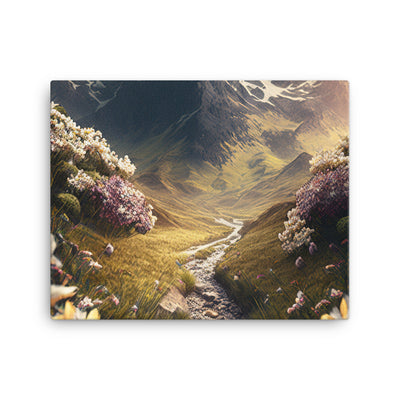 Epischer Berg, steiniger Weg und Blumen - Realistische Malerei - Leinwand berge xxx 40.6 x 50.8 cm