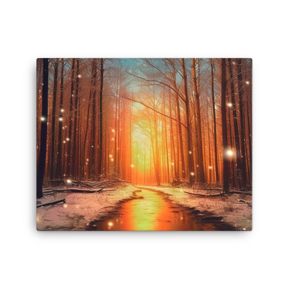 Bäume im Winter, Schnee, Sonnenaufgang und Fluss - Leinwand camping xxx 40.6 x 50.8 cm