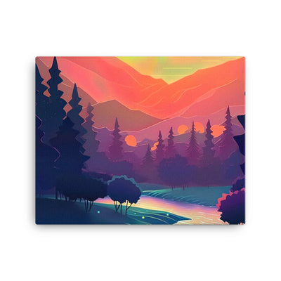 Berge, Fluss, Sonnenuntergang - Malerei - Leinwand berge xxx 40.6 x 50.8 cm