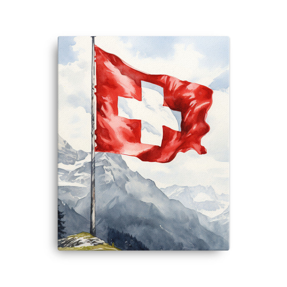Schweizer Flagge und Berge im Hintergrund - Epische Stimmung - Malerei - Leinwand berge xxx 40.6 x 50.8 cm