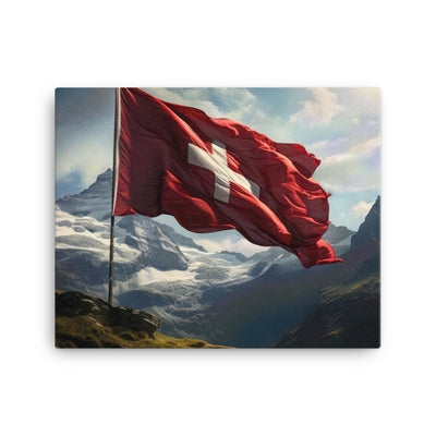 Schweizer Flagge und Berge im Hintergrund - Fotorealistische Malerei - Leinwand berge xxx 40.6 x 50.8 cm